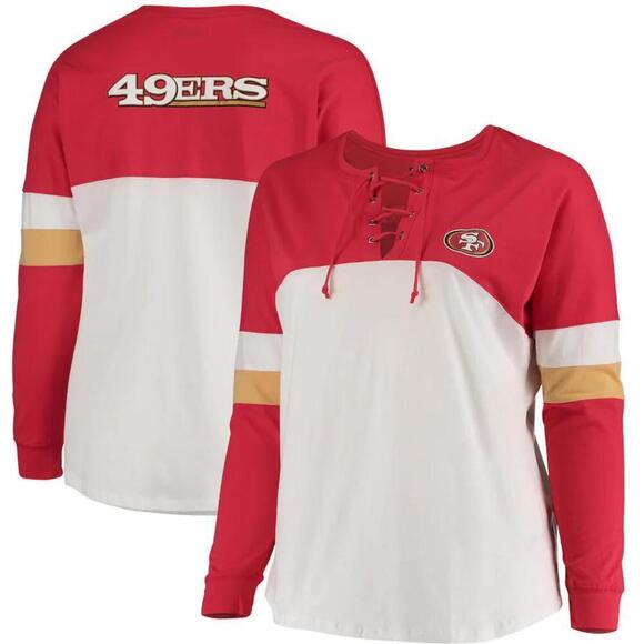 New Era Red/White San Francisco 49ers Athletic Varsity Lace-Up Long Sleeve - Picture 1 of 5